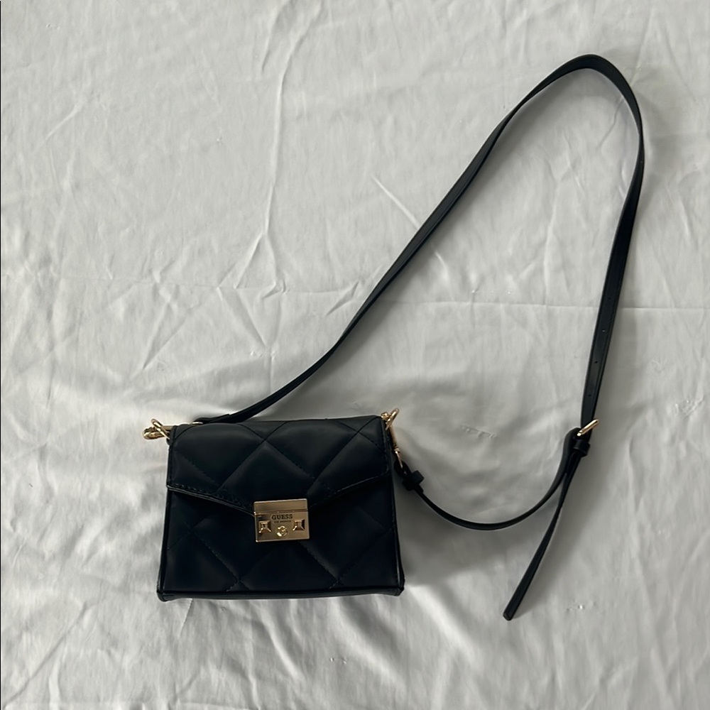 Guess Black Quilted Crossbody Bag with Adjustable Strap